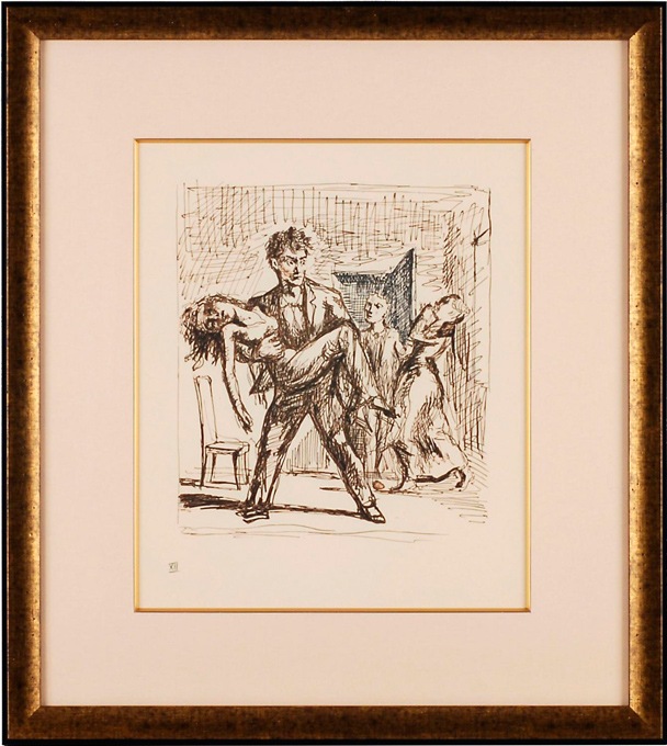 フランスアンティーク　リトグラフ　農夫の絵 アンティーク絵画・湖と牛 | 雑貨とアンティークのお店MALTOの