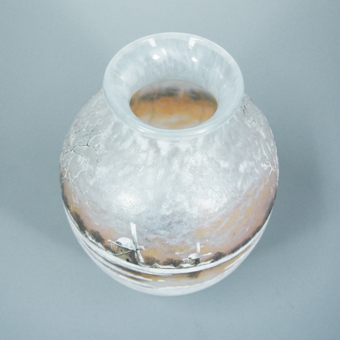 大型23cm！ ドーム ナンシー オランダ雪景色風景紋 花瓶 花器