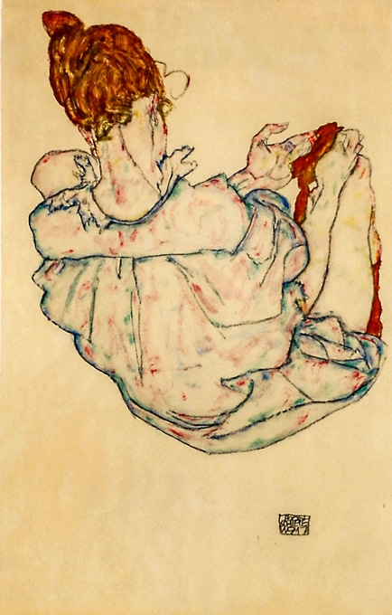 エゴン・シーレ、【腰に青い布をまとった黒髪の女】、希少な画集画 エゴン・シーレ、【腰に青い布をまとった黒髪の女】、希少な画集画