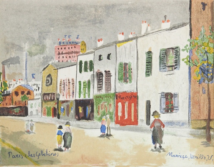 モーリス　ユトリロ　maurice utrillo 絵画 モーリス・ユトリロ 「オーテュール通り」パリ 油彩絵 送料込み 1007