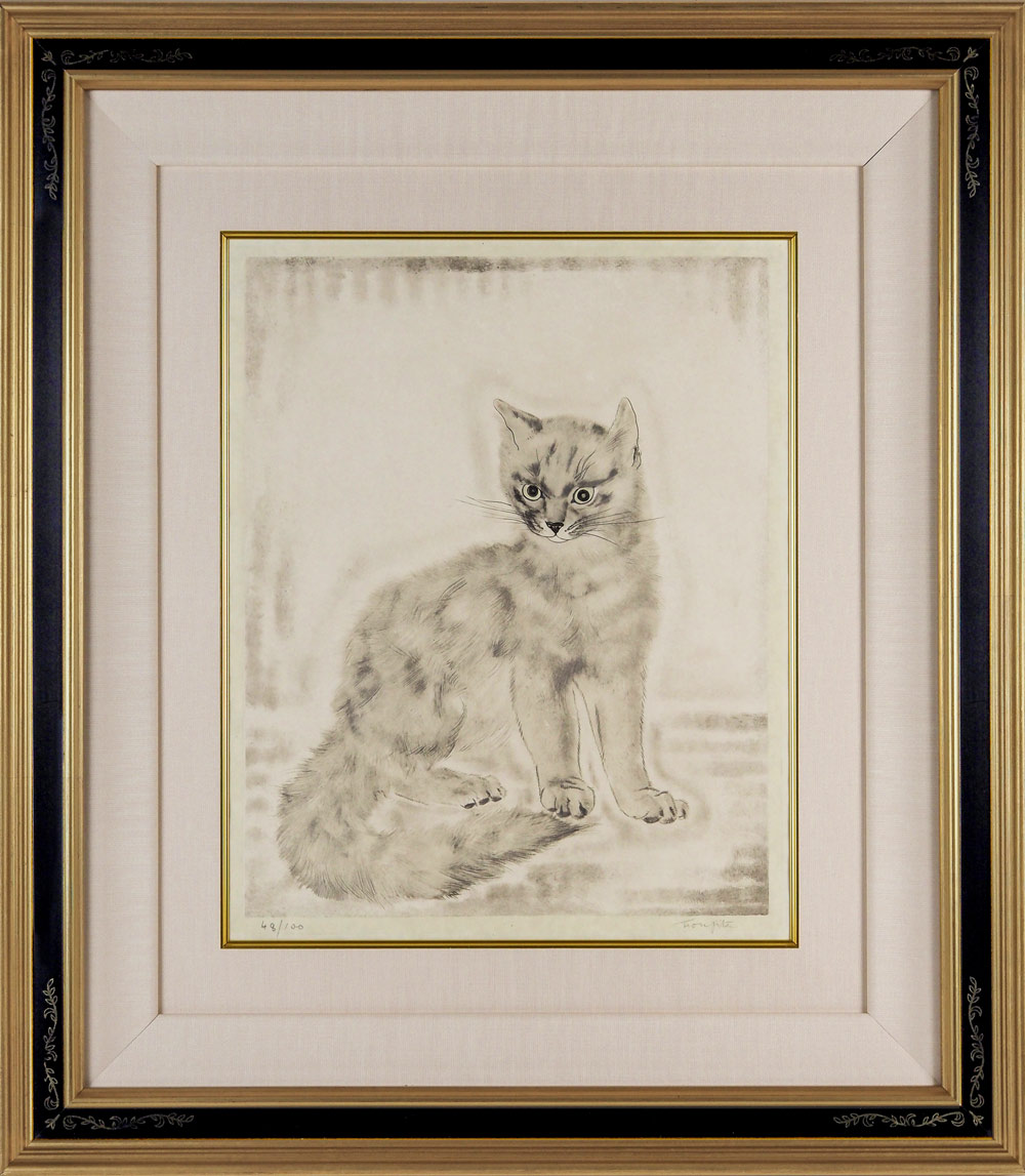 藤田嗣治、【群猫】、希少な額限定装用画集より、新品額装付、状態良好 藤田嗣治、裸婦と猫、希少画集画、新品額装付