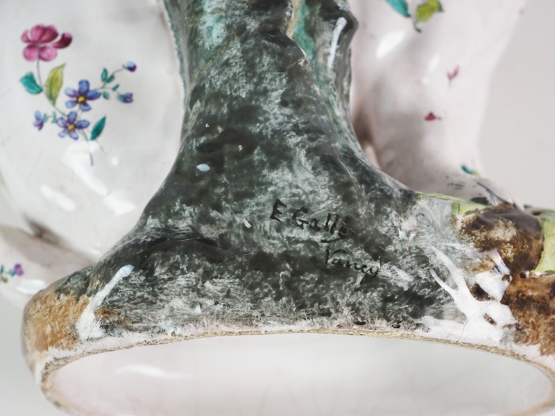 エミールガレ Emile Galle 軟質磁器 花文様 陶器 置物 インク壺