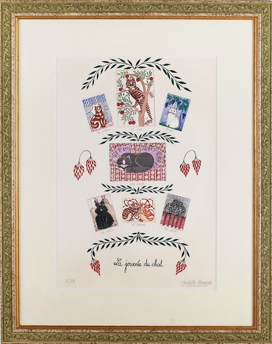 juliette Ramade 絵画 額装品 猫 juliette Ramade 絵画 額装品 猫 ジュリエット・ロマーダ 「ネコの一日