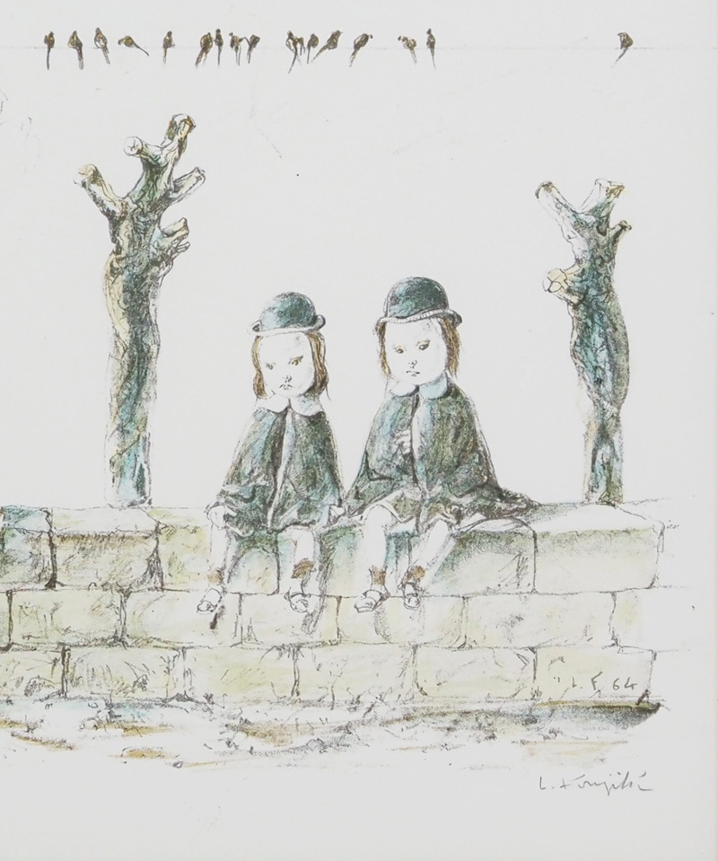 藤田嗣治、【つばめと子供たち 】、希少な限定額装用画集画、新品高級額 額装付 藤田嗣治 「つばめと子供たち」 | | アトリエ・ブランカ