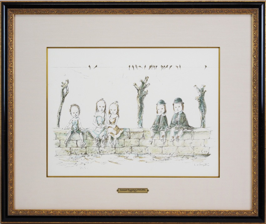 藤田嗣治、【つばめと子供たち 】、希少な限定額装用画集画、新品高級額 額装付 藤田嗣治 「つばめと子供たち」 | | アトリエ・ブランカ