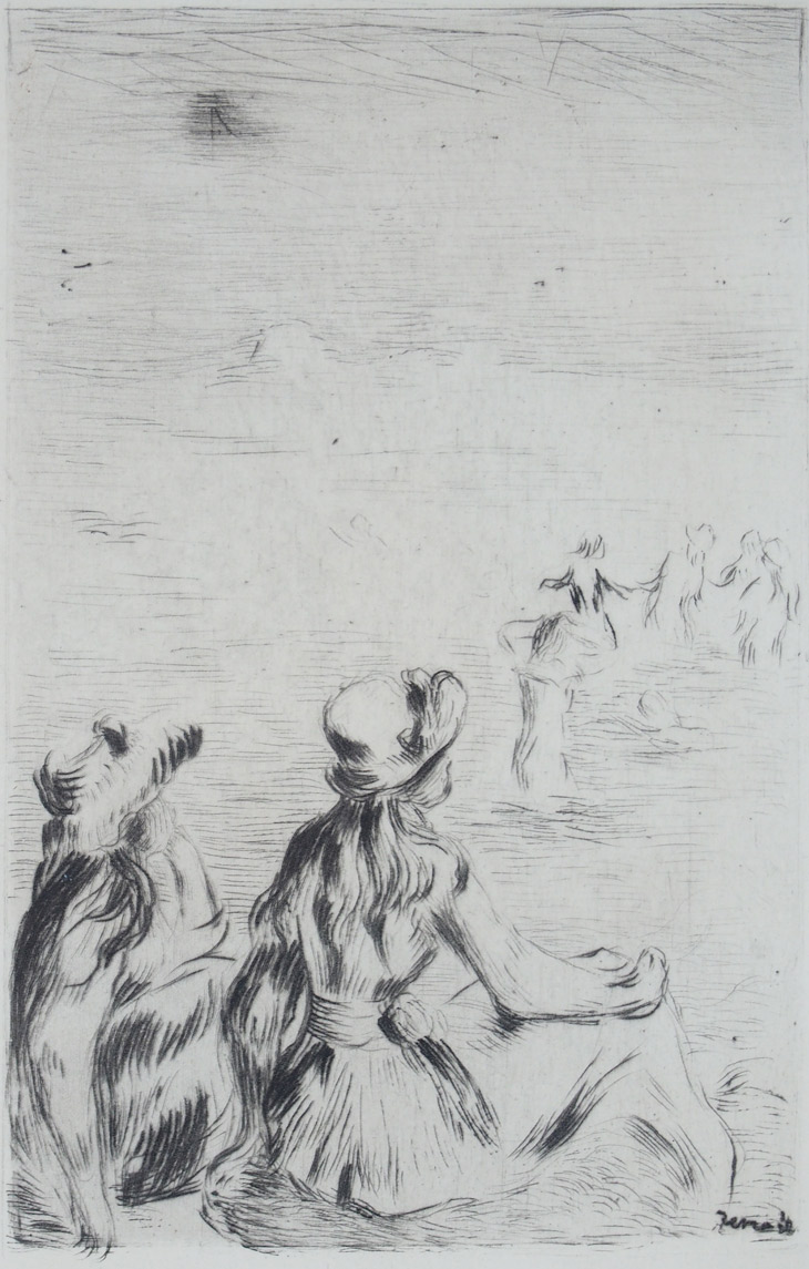 ルノワール　「ベルヌヴァルの海岸で」1892年　エッチング　額入 ルノワール 「ベルヌヴァルの海岸で」1892年 エッチング 額入