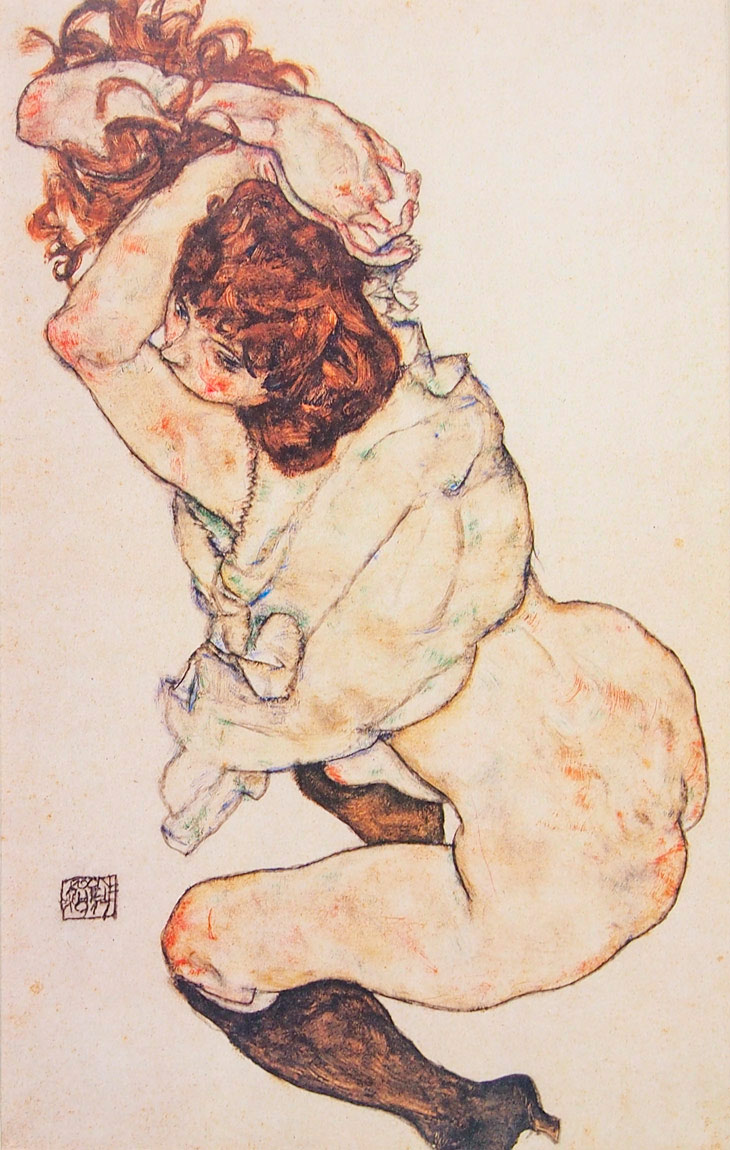 エゴン・シーレ、【両肘で体をささえ、跪く少女】、希少な画集画 エゴン・シーレ、【両肘で体をささえ、跪く少女】、希少な画集画