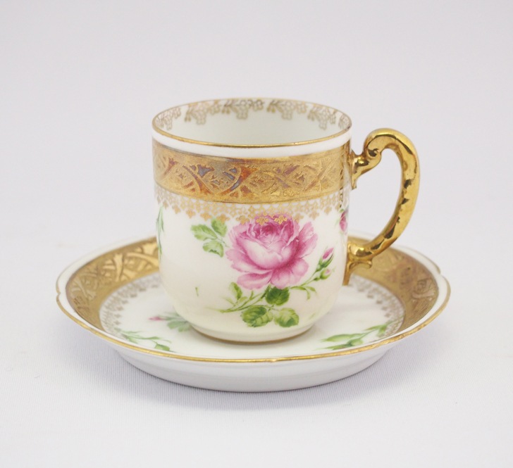 1900年頃ドイツ製◆初期 ババリア 黄色い薔薇 手書き カップ＆ソーサー6客組 ロイヤル・バイロイト（ババリア） 「バラ文カップ&ソーサー