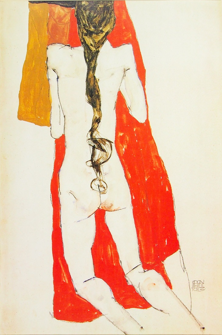 エゴン・シーレ、【両肘で体をささえ、跪く少女】、希少な画集画