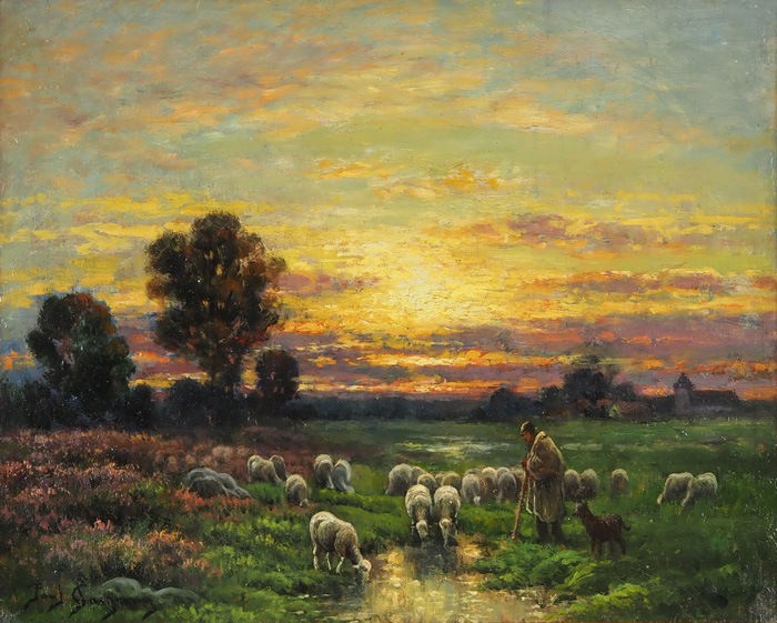 ポール・シェニョー 「夕日に染まる羊の群れと番人」 | | アトリエ