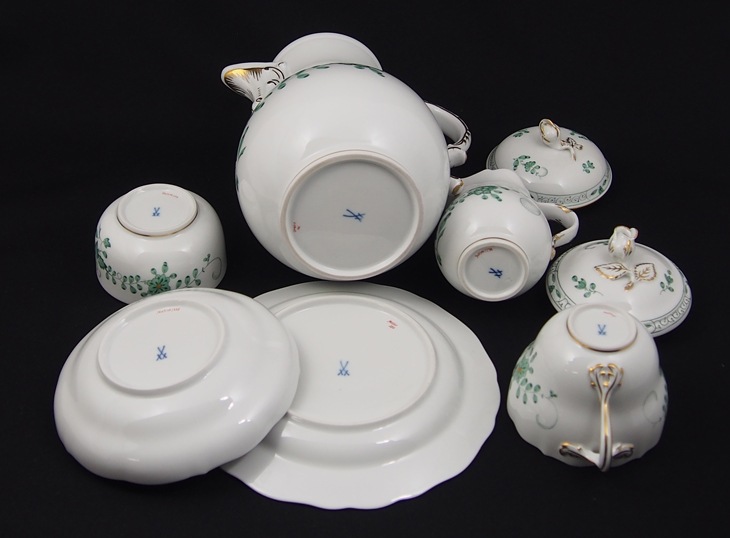 マイセン 「インディアンフラワーコーヒーセット（緑・枝付