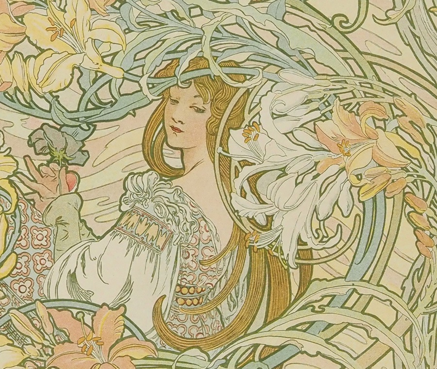 アルフォンス・ミュシャ ブルネット 内袋付き リトグラフ アルフォンス・ミュシャ 「花言葉」 | | アトリエ・ブランカ