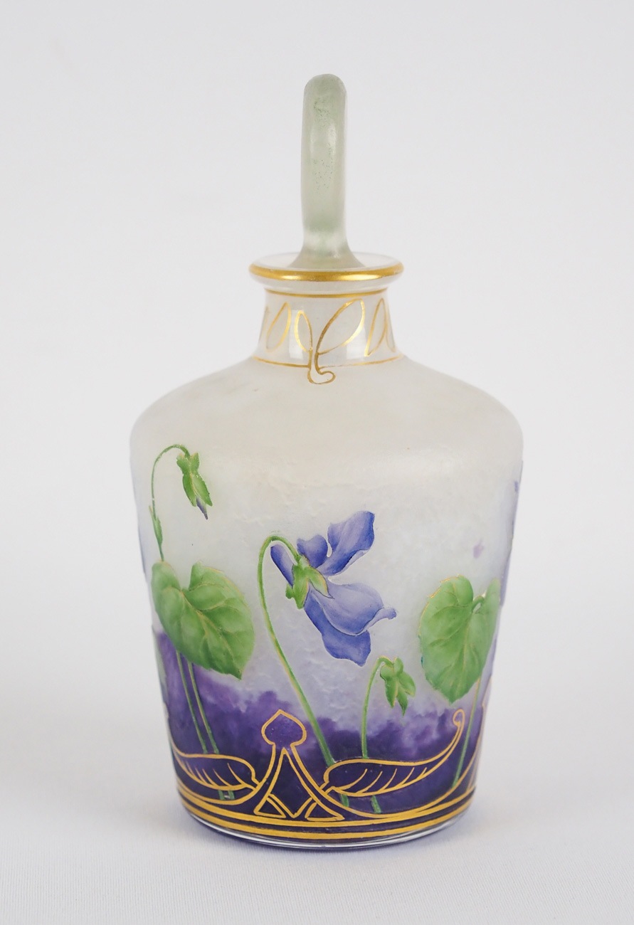 ★アンティークドーム 【 Daum 】 ★スミレ★ 花瓶★12.3 ㎝★ ドーム「スミレ文花瓶」《アンティックかとう》