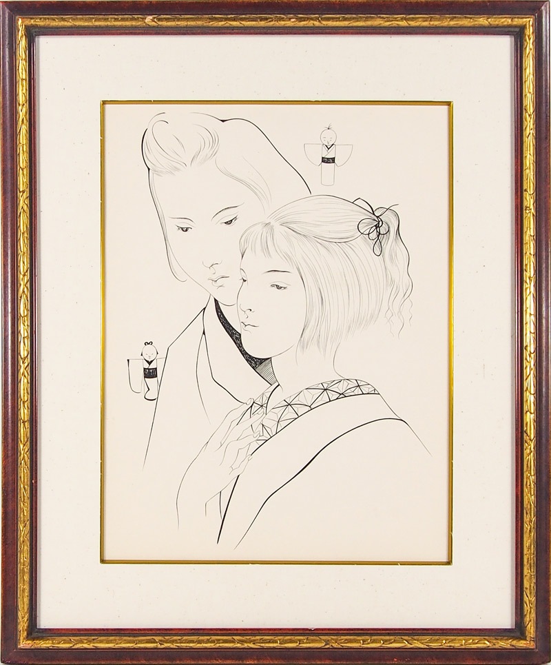 藤田嗣治、【姉妹】、希少な限定額装用画集画、新品高級額 額装付、状態良好 藤田嗣治、【厨房の少女 】、希少な限定額装用画集画、新品高級