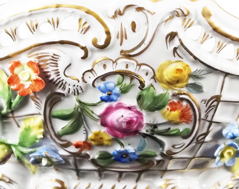 ドレスデン 花文金彩透かしバスケット コンポート 菓子器 dresden ドレスデン 「花文金彩アップリケ透かしバスケット