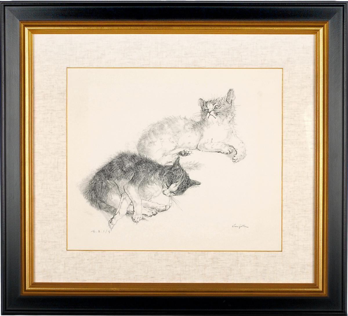 藤田嗣治、【二匹の犬と二匹の猫】、希少な画集より、新品高級額・額装付 藤田嗣治、【二匹の犬と二匹の猫】、希少な画集より、新品