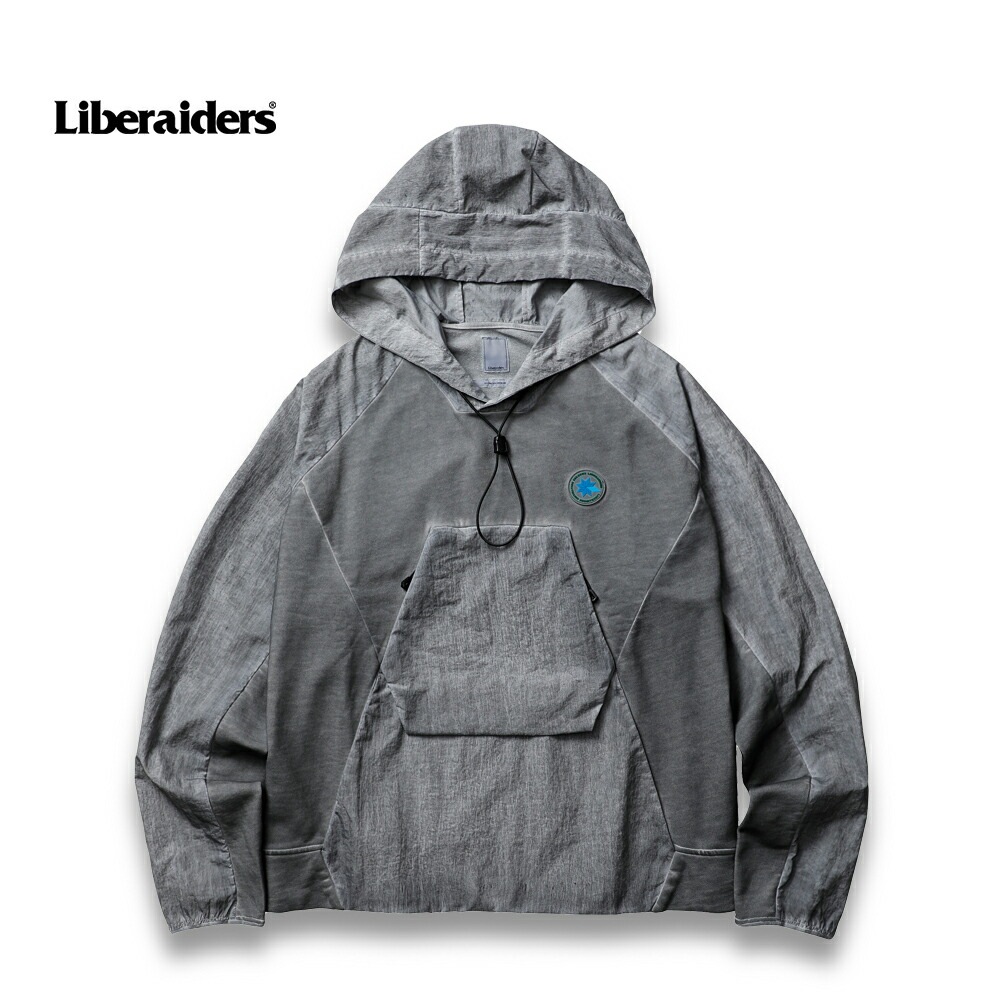 Liberaiders リベレイダース OVERDYED NYLON SLEEVES HOODIE BLACK 