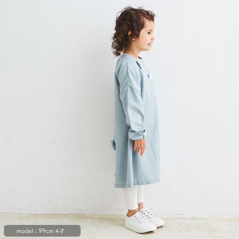 スモック　くすみ水色ストライプとひょっこりくま　サイズ110 スモック くすみ水色ストライプとひょっこりくま サイズ110 ベビー・キッズ