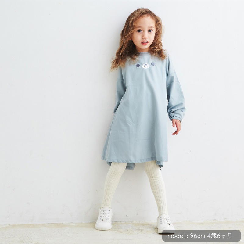 スモック　くすみ水色ストライプとひょっこりくま　サイズ110 スモック くすみ水色ストライプとひょっこりくま サイズ110 ベビー・キッズ