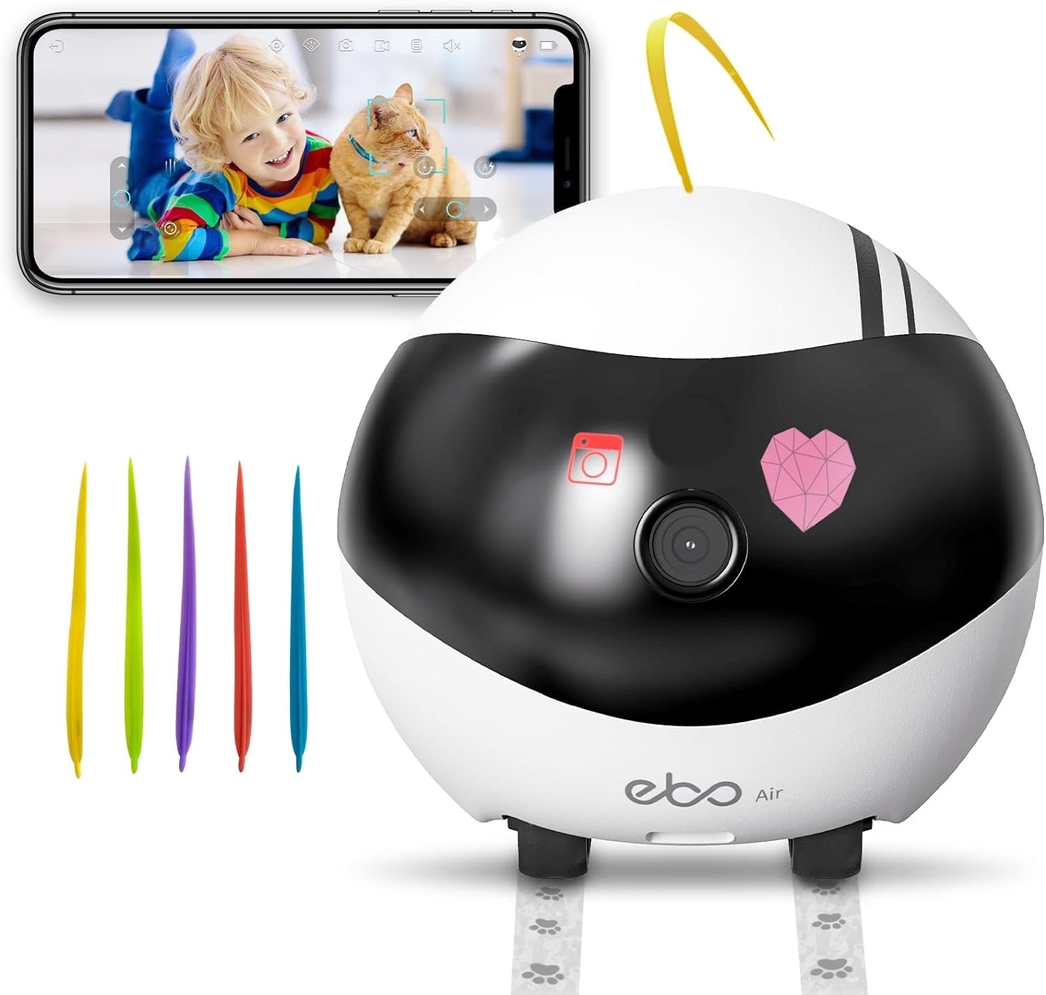 ペットカメラ 見守りカメラ EBO Air 見守り ロボット 自動追跡 ペット 防犯 監視カメラ ベビーモニター ホームカメラ 留守番 犬 猫 高齢者 子供 赤ちゃん 会話 できる みまもりカメラ iphone対応