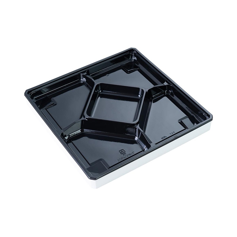 【25個売り】アクタ ワン折90×90 白エンボス縁 Gブラック底 透明蓋付き