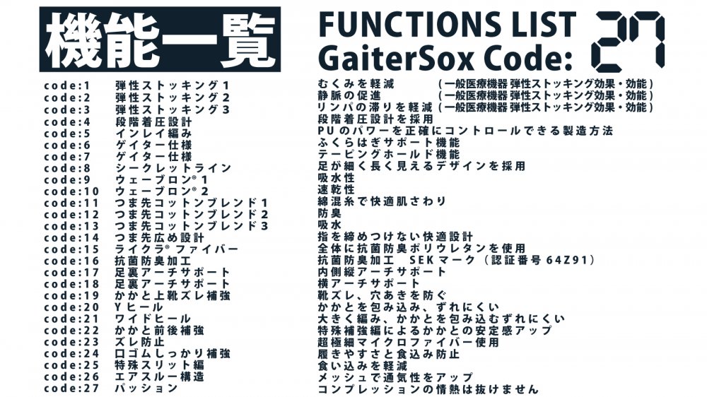 Gaiter Sox Code:27（ゲイターソックス コード27）