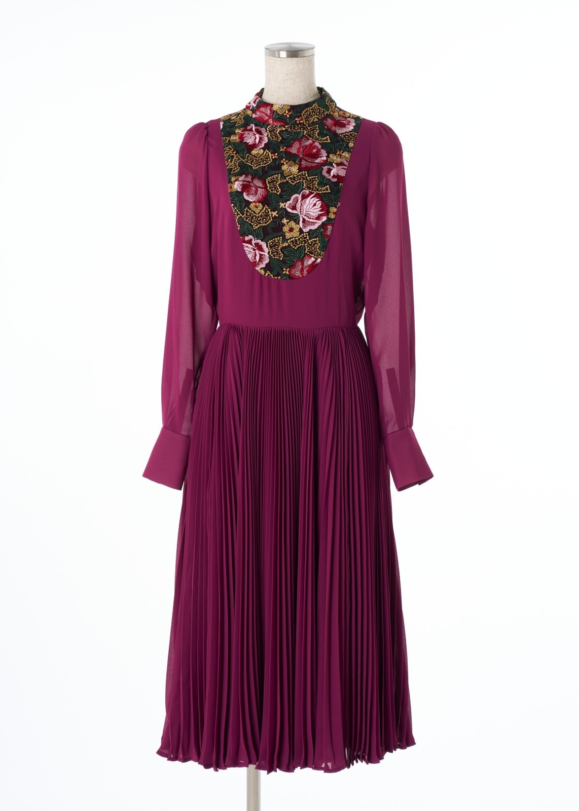 フロントヨークアコーディオンプリーツワンピース