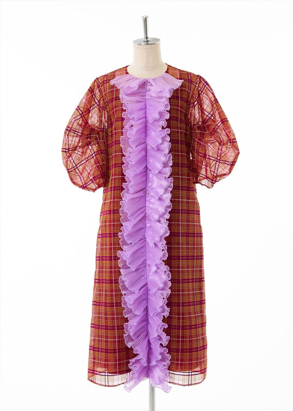 フロントフリルラメチェックワンピース