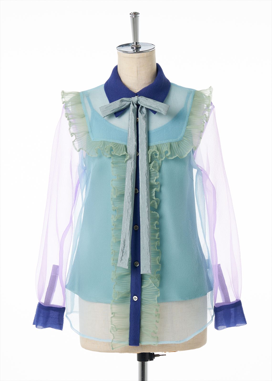 オーガンザパッチワークプリーツブラウス