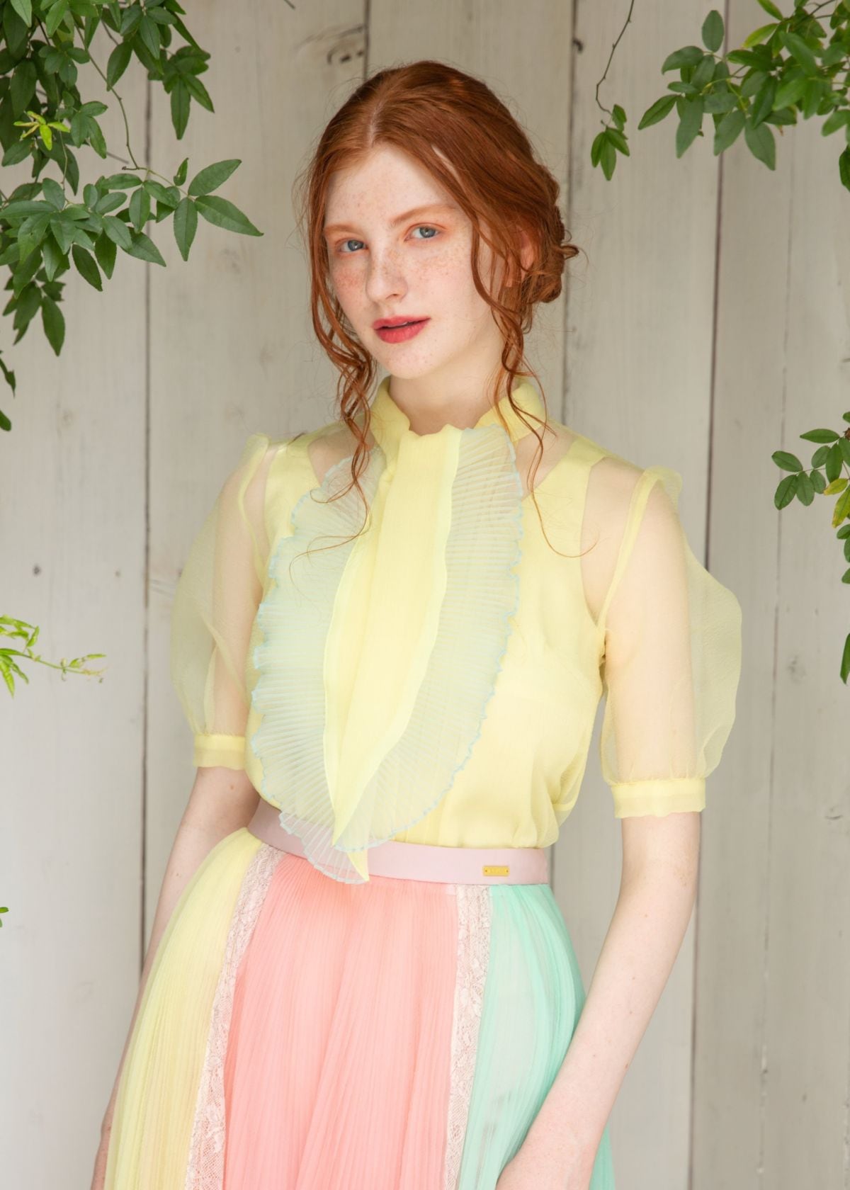 パネルプリーツボウタイブラウス