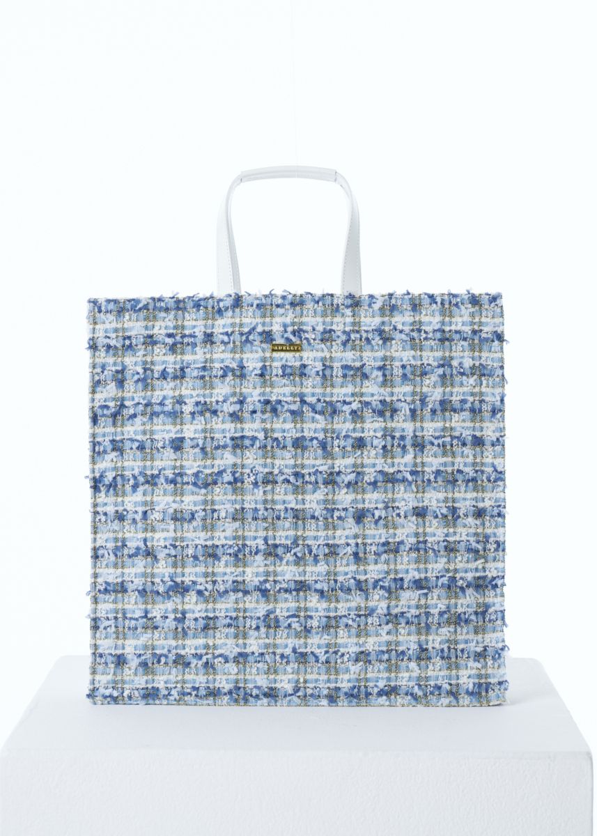 COLOR BLOCKING TWEED TOTE BAG