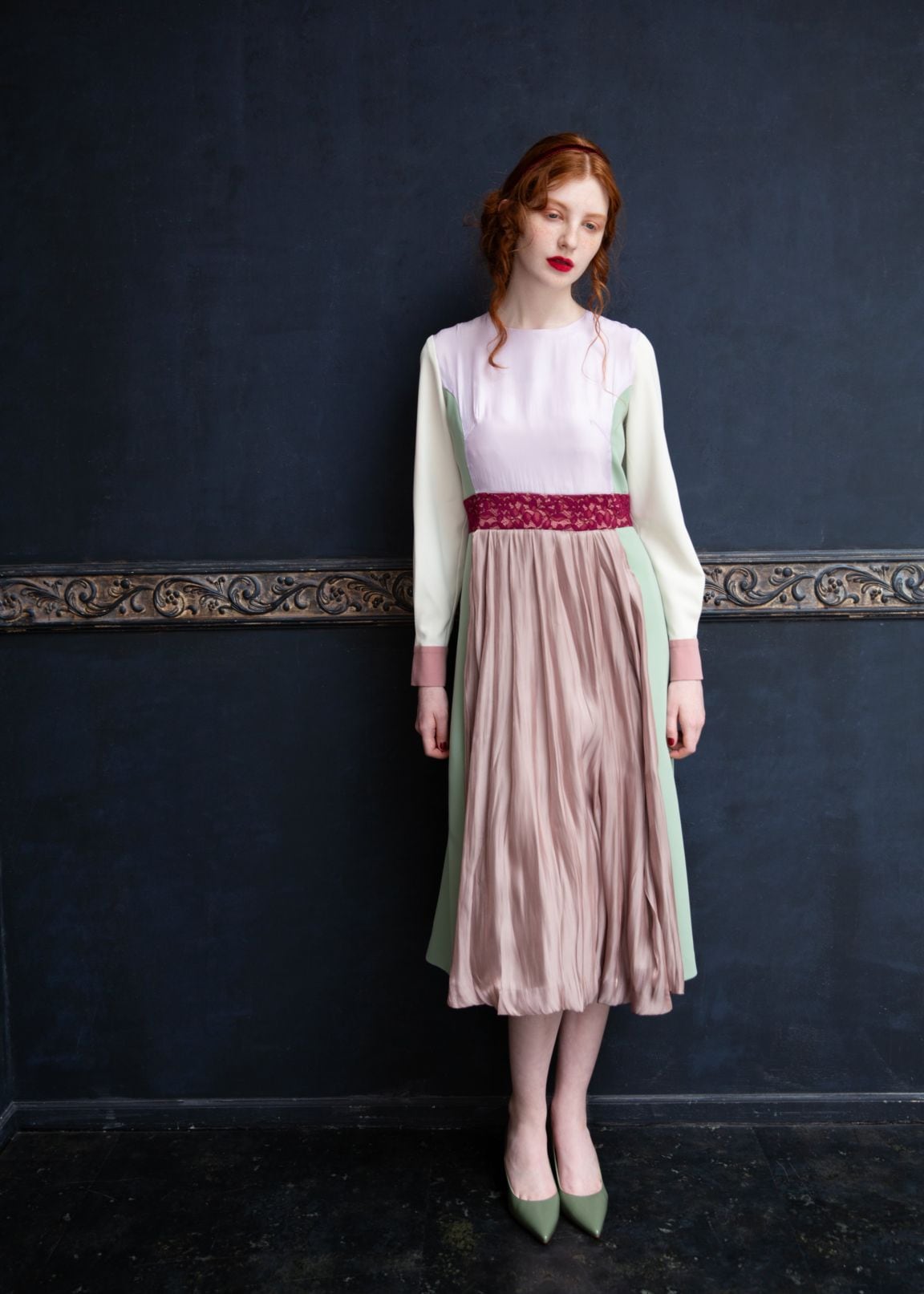 カラーパネルタックワンピース