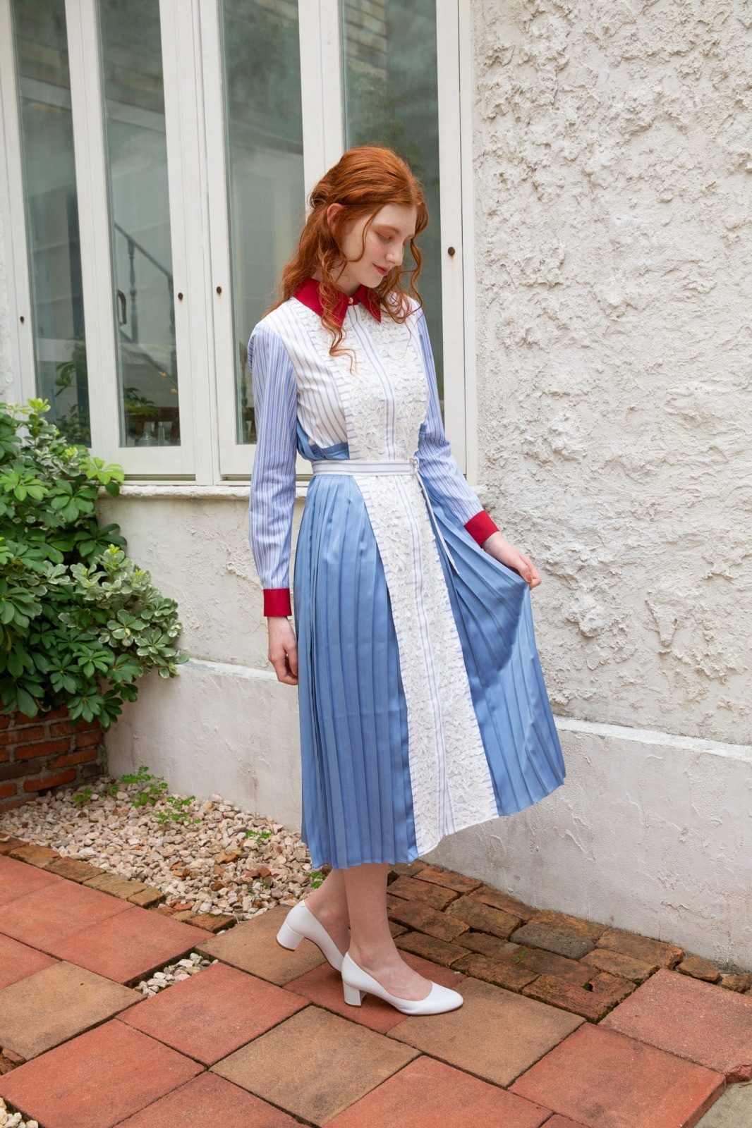 パッチワークプリーツワンピース