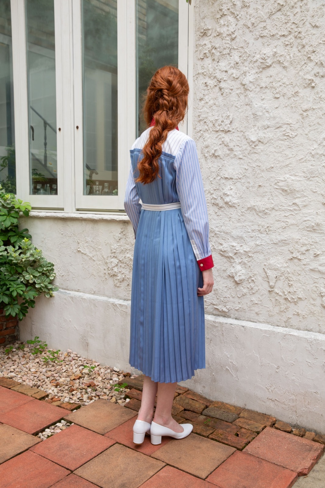 パッチワークプリーツワンピース