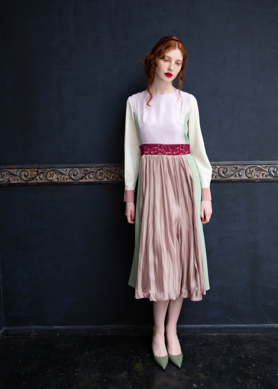 カラーパネルタックワンピース