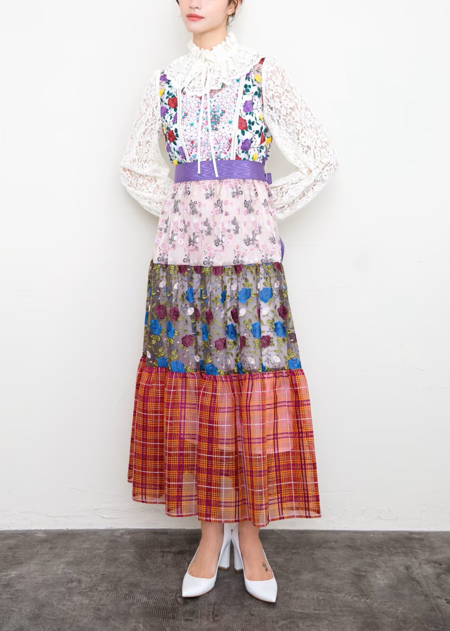 Bonpoint パッチワーク　レース　ワンピース　12 Bonpoint パッチワーク レース ワンピース 12 パッチワークレース