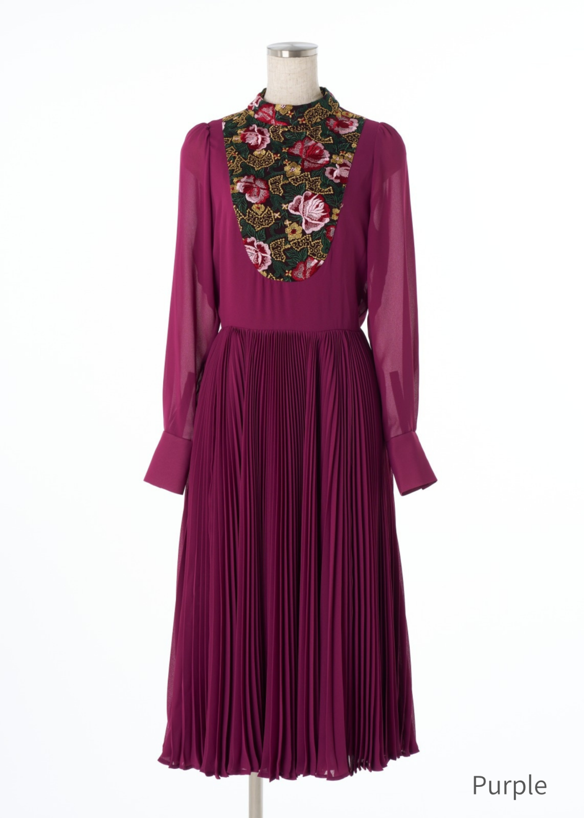 フロントヨークアコーディオンプリーツワンピース