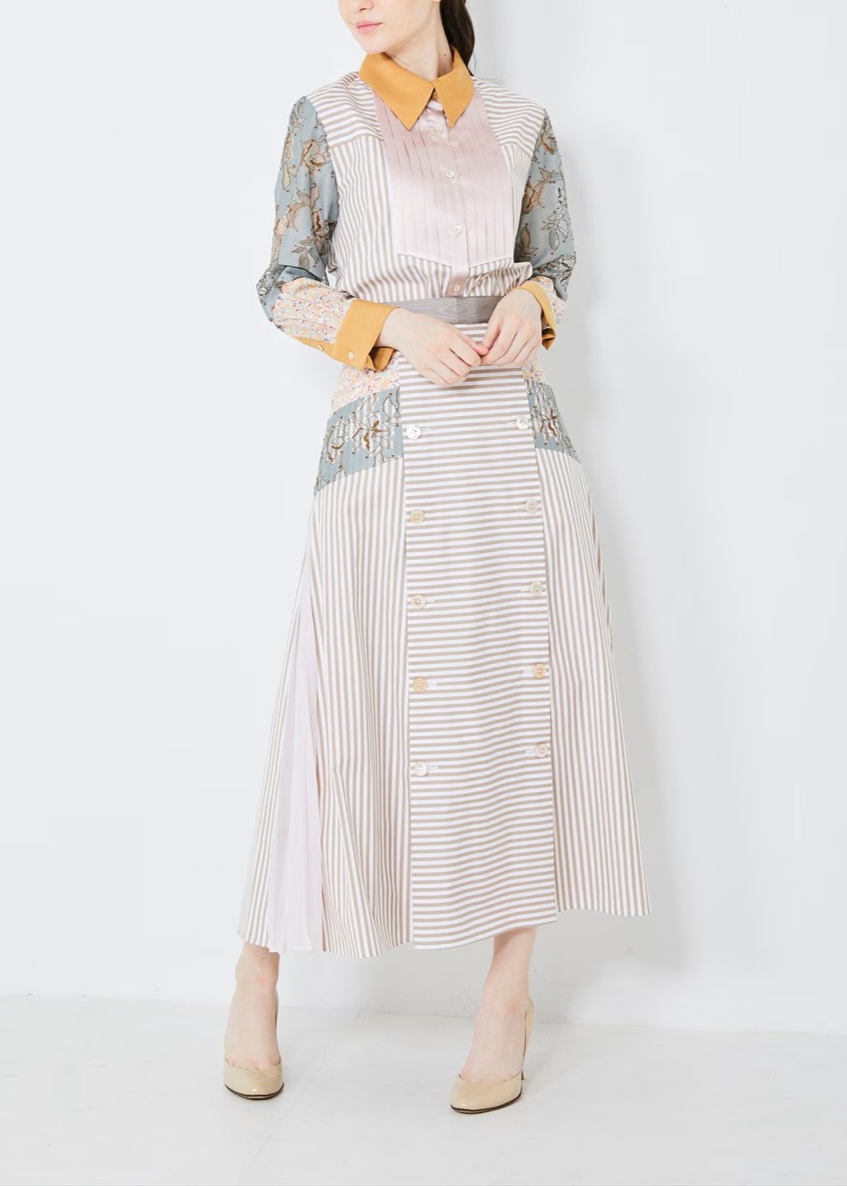 パッチプリーツスカート