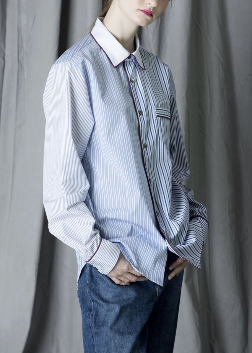 <UNISEX>パッチワークパイピングシャツ