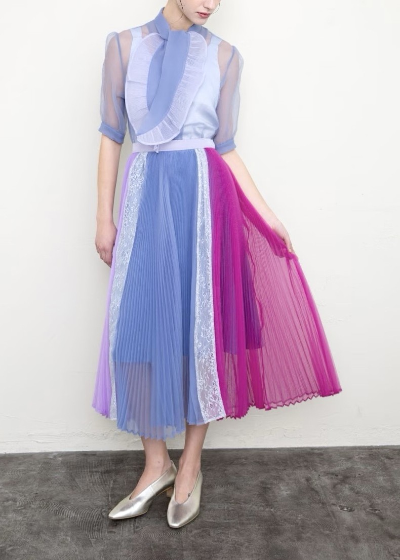 パネルプリーツボウタイブラウス