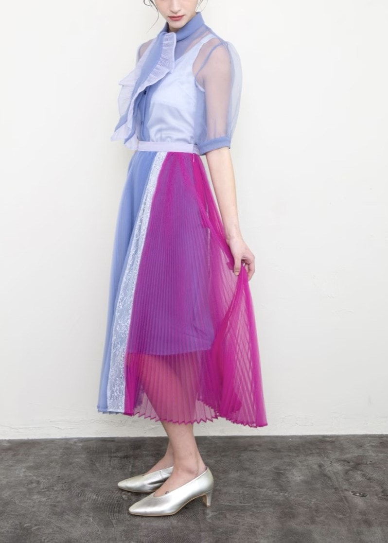 パネルプリーツボウタイブラウス