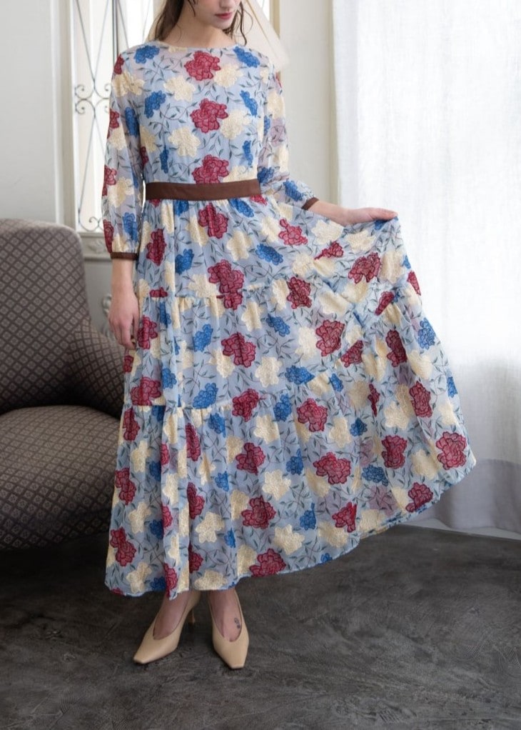 クルーネックティアードワンピース