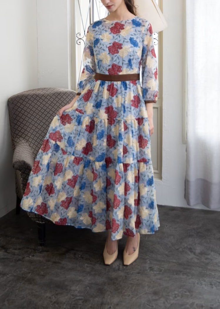 クルーネックティアードワンピース