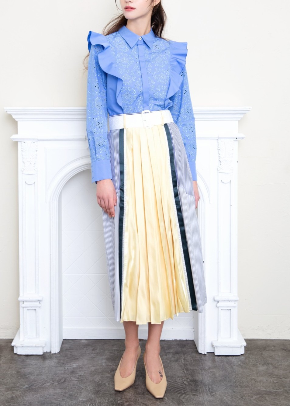 プリーツ切替えスカート