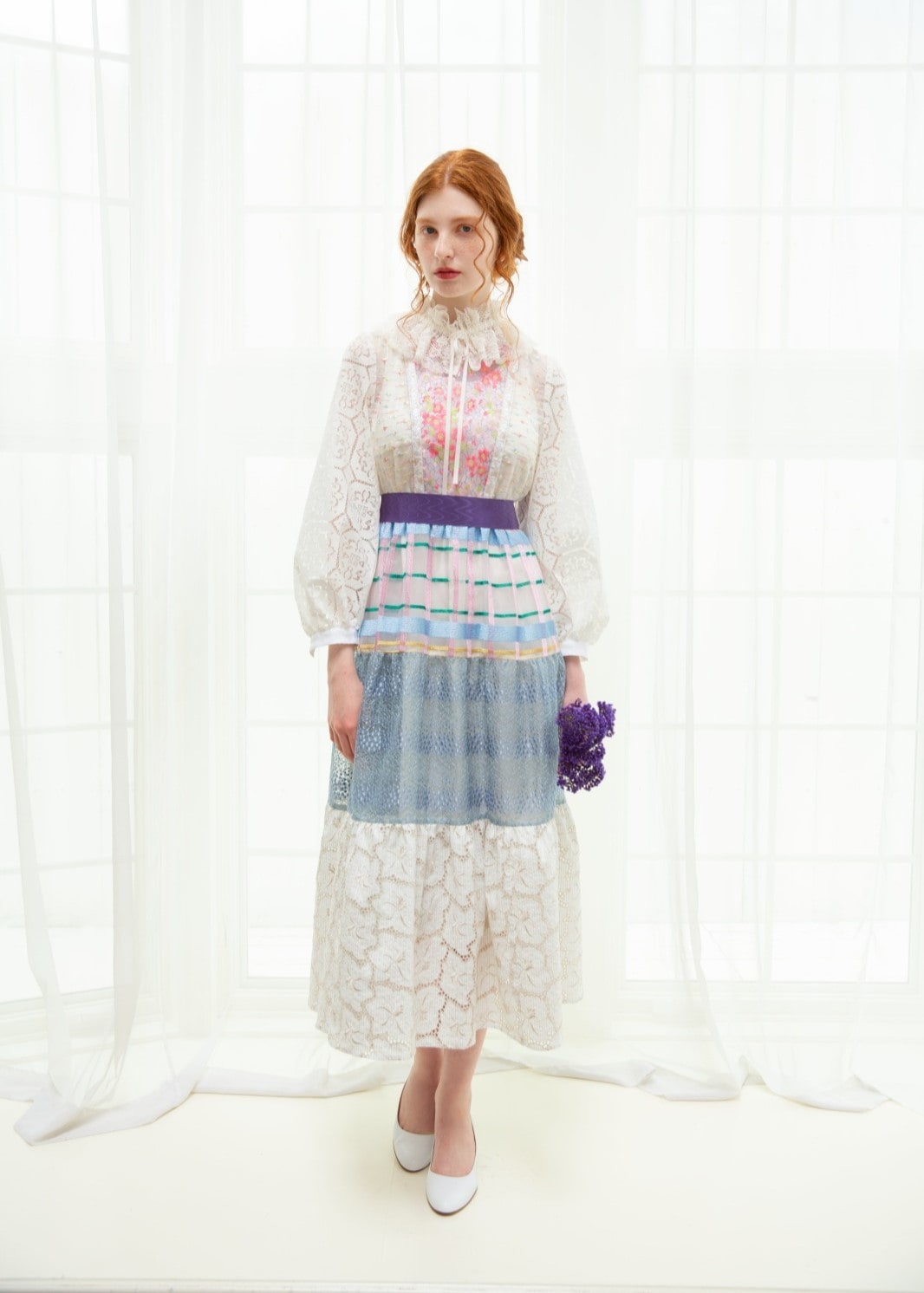 SAKURAレースカラーエンブロイダリーパッチワークワンピース～Rebirth Collection～