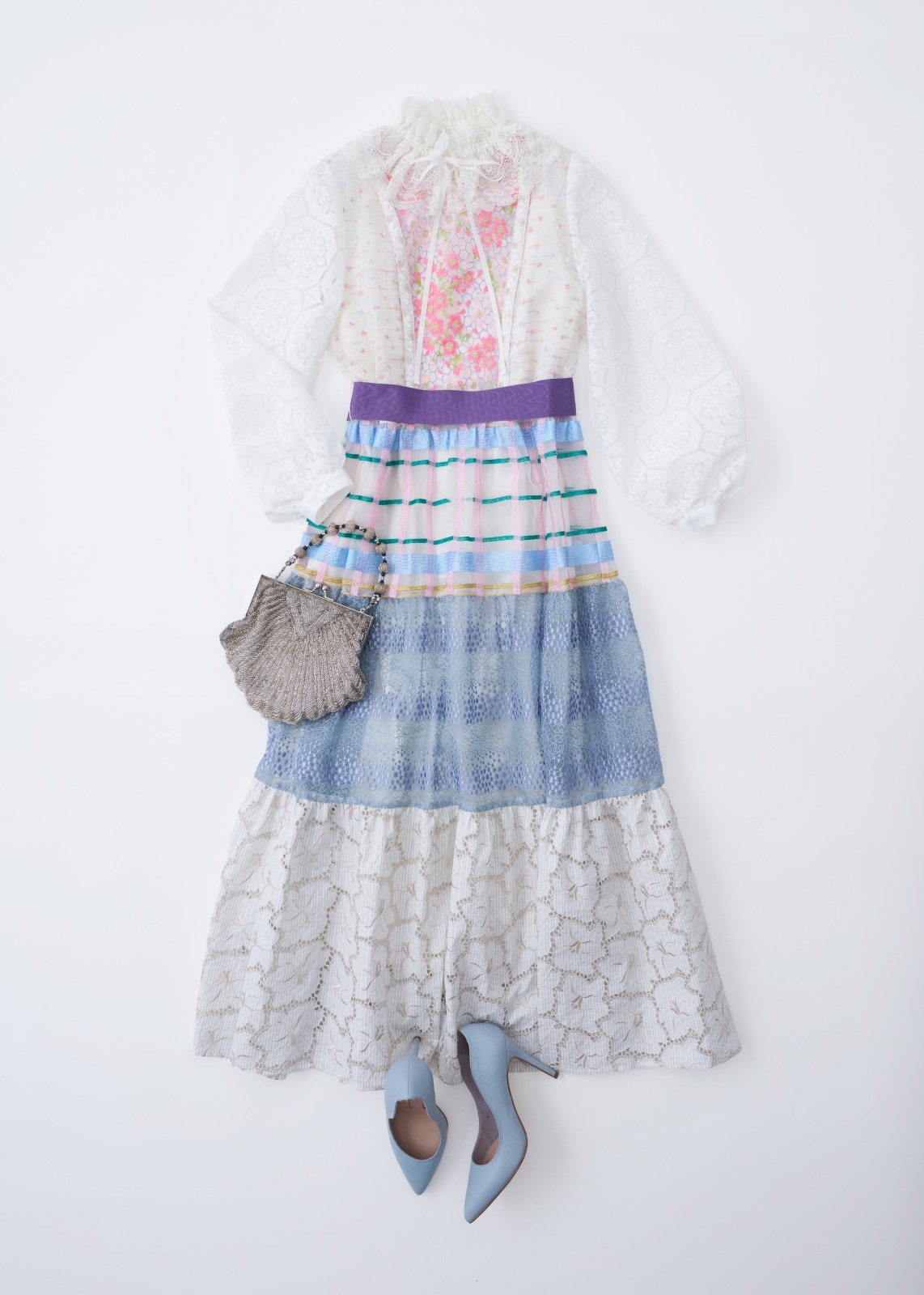 SAKURAレースカラーエンブロイダリーパッチワークワンピース～Rebirth Collection～