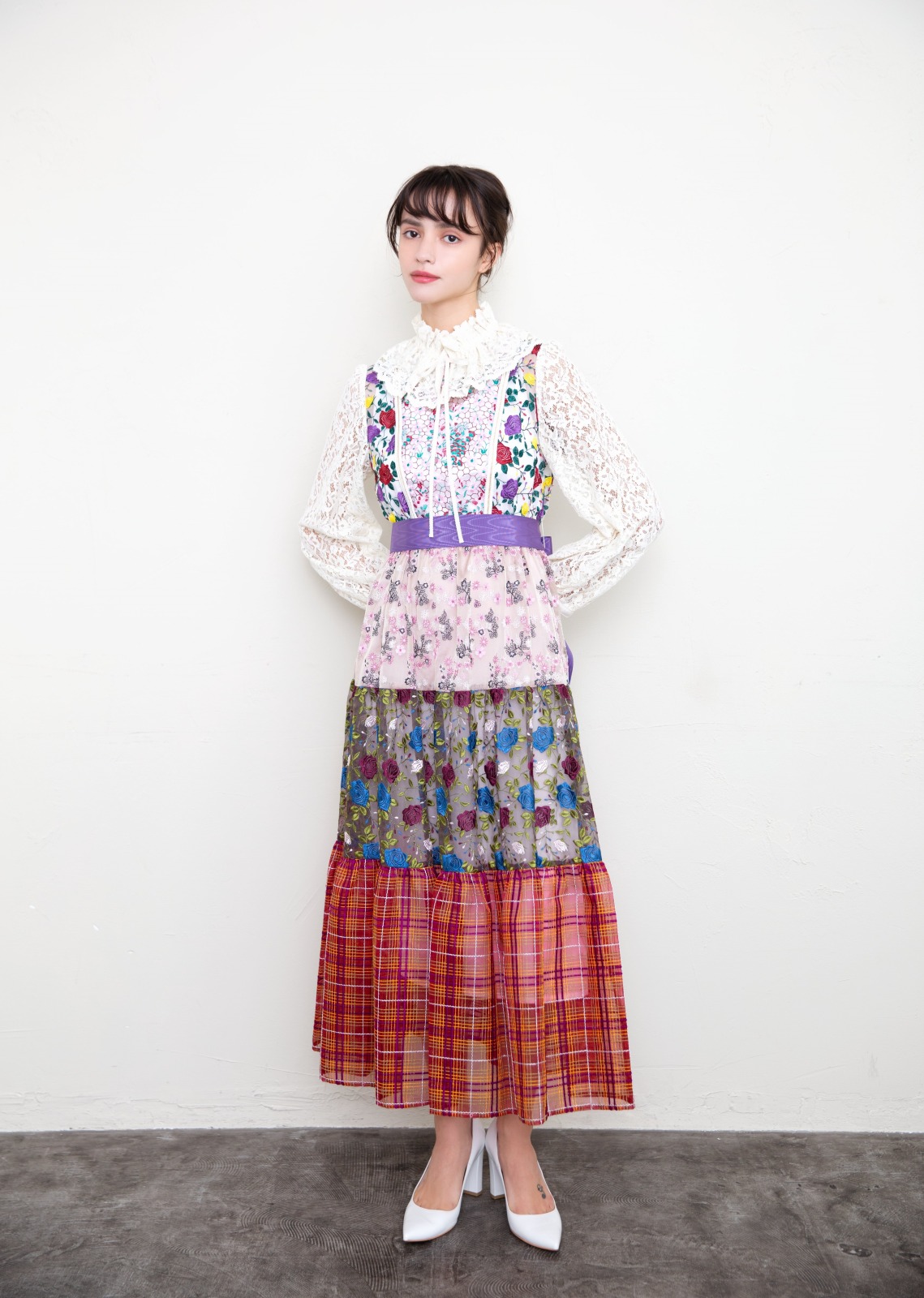 SAKURAレースカラーエンブロイダリーパッチワークワンピース～Rebirth Collection～