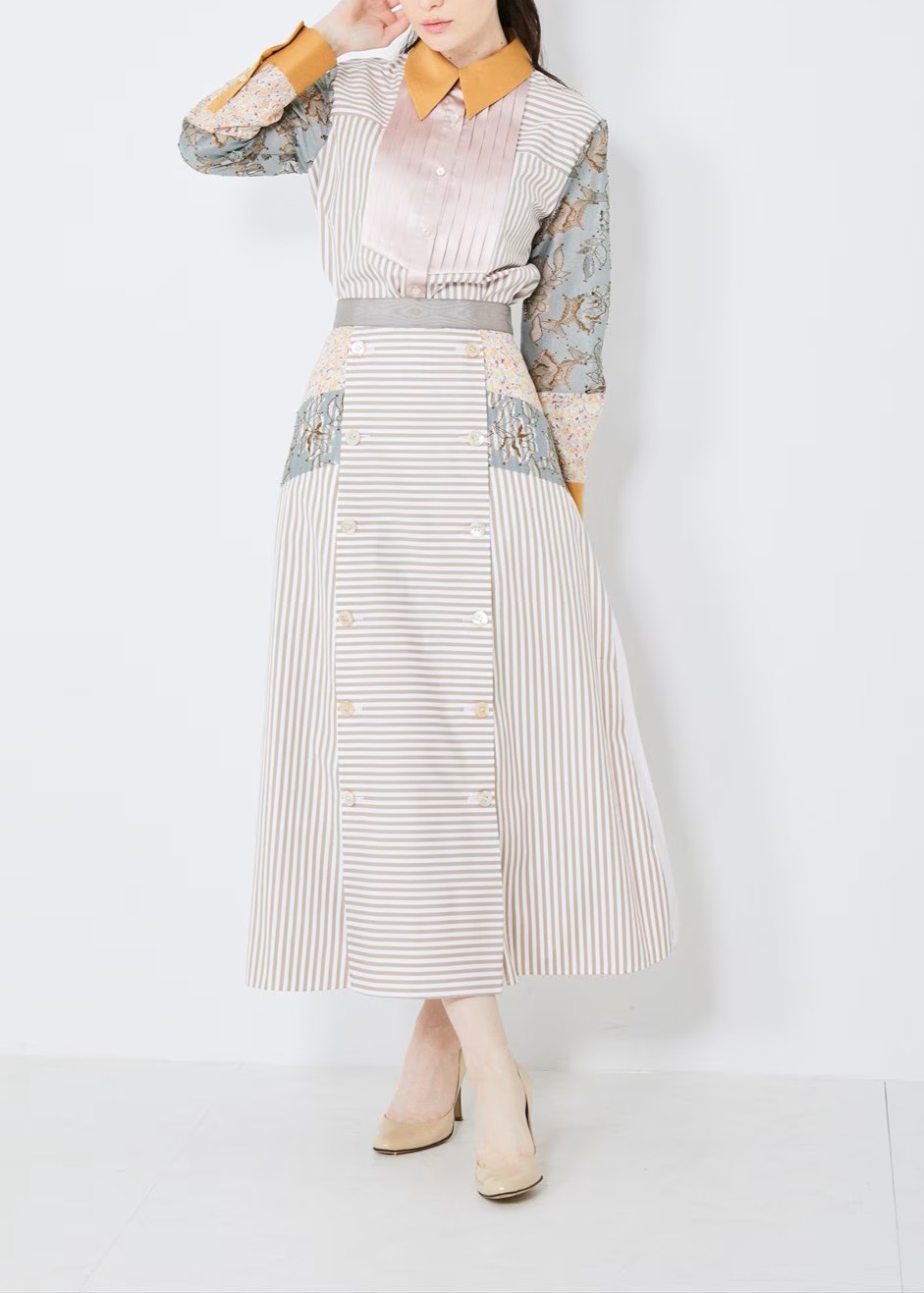 パッチプリーツスカート