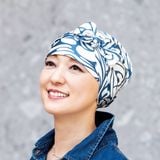 医療用（脱毛時用）帽子・2wayスウィング柄スカーフ（ブルー）　　