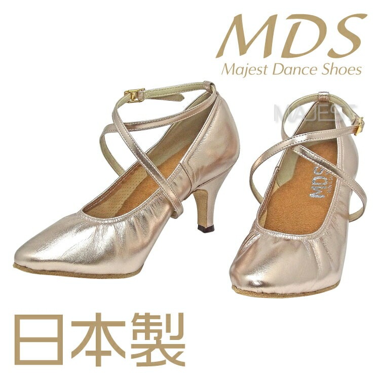 【受注生産】【予約注文】社交ダンス シューズ 外反母趾 ダンスシューズ レディース 女性 モダンシューズ 幅広 日本製 MDS ソフトクッション スタンダード 交換可 【送料無料】(YJ-MH-63-G) 革 皮 バニオン ワイド 外反母趾用 MAJEST マジェスト エーディーエス 合同会社